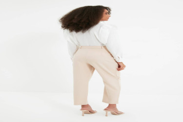بنطلون منسوج بقصة سيجارة وخصر مرتفع High Waist Cigarette Woven Trousers