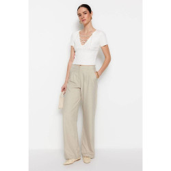 بنطلون منسوج بأرجل واسعة وكسرات أمامية Pleated Wide Leg Woven Trousers