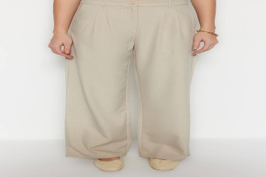 بنطلون منسوج بأرجل واسعة وكسرات أمامية Pleated Wide Leg Woven Trousers