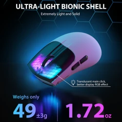 ماوس الألعاب X5 فائق الخفة 49 جرام بثلاثة أوضاع اتصال وإضاءة RGB - أبيض X5 Tri-Mode Gaming Mouse 49g Ultra-Light with RGB Backlit Main Click–White