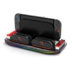 حامل شحن متعدد الوظائف iPega SW2210 RGB لجهاز Nintendo Switch 2 باللون الأسود iPega SW2210 Multifunctional Charging RGB Stand for Nintendo Switch 2 Black