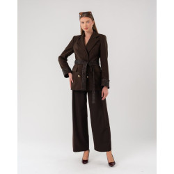 بليزر برباط خصر ونقشة جلد النمر Wool Blend Wrap Blazer with Leopard Print Details