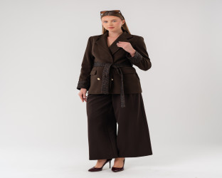 بليزر برباط خصر ونقشة جلد النمر Wool Blend Wrap Blazer with Leopard Print Details