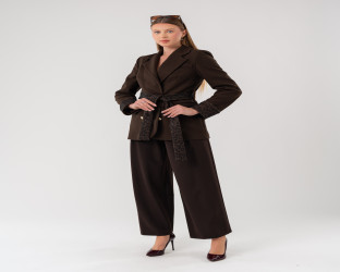 بليزر برباط خصر ونقشة جلد النمر Wool Blend Wrap Blazer with Leopard Print Details