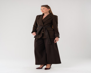 بليزر برباط خصر ونقشة جلد النمر Wool Blend Wrap Blazer with Leopard Print Details