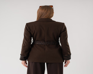بليزر برباط خصر ونقشة جلد النمر Wool Blend Wrap Blazer with Leopard Print Details
