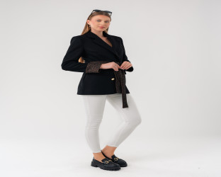 بليزر برباط خصر ونقشة جلد النمر Wool Blend Wrap Blazer with Leopard Print Details