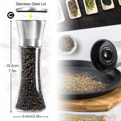 مطاحن ملح وفلفل من قطعتين مع صينية خشبية فاخرة Two-piece salt and pepper mills with a premium wooden tray