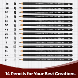 مجموعة أقلام رسم جرافيت وفحم 24 قطعة 24-piece graphite and charcoal drawing pencil set
