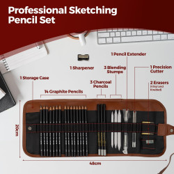 مجموعة أقلام رسم جرافيت وفحم 24 قطعة 24-piece graphite and charcoal drawing pencil set