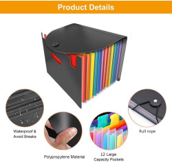 مجلد  A4 قابل للتوسيع مع 13 جيب لتنظيم المستندات للمنزل والمكتب A4 Expandable Folder with 13 Pockets for Organizing Documents at Home and Office