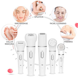 مجموعة إزالة شعر كهربائية 5 في 1 للاستخدام الجاف والرطب 5-in-1 Electric Hair Removal Kit for Dry and Wet Use