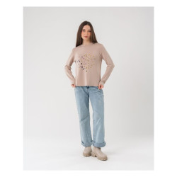 قميص نسائي بأكمام طويلة - مزين بأحجار كريستال ملونة Women's long Sleeve shirt with Colorful Crystal