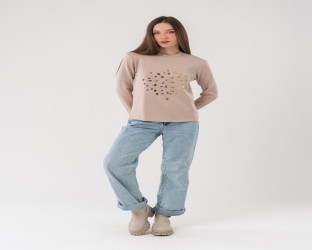 قميص نسائي بأكمام طويلة - مزين بأحجار كريستال ملونة Women's long Sleeve shirt with Colorful Crystal