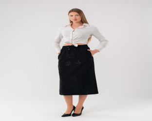 تنورة ميدي نسائية نقش زهري Women's Midi Skirt with Floral Embroidery