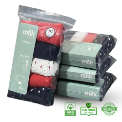 باكيت 5 قطع لباس داخلي نسائي خصر ميدي بطانة خاولي قطن طبيعي 100% MIDI COMFY 010 PACK/5