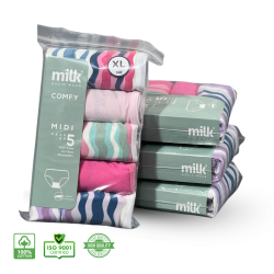باكيت 5 قطع لباس داخلي نسائي خصر ميدي بطانة خاولي قطن طبيعي 100% MIDI COMFY 011 PACK/5