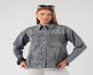 جاكيت جينز نسائي رمادي Women's Grey Denim Jacket