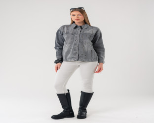 جاكيت جينز نسائي رمادي Women's Grey Denim Jacket