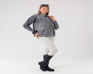 جاكيت جينز نسائي رمادي Women's Grey Denim Jacket