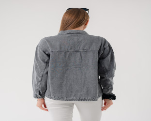 جاكيت جينز نسائي رمادي Women's Grey Denim Jacket
