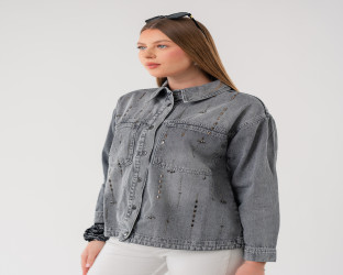 جاكيت جينز نسائي رمادي Women's Grey Denim Jacket