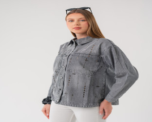 جاكيت جينز نسائي رمادي Women's Grey Denim Jacket