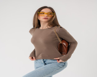 بلوزة نسائية بأكمام طويلة Women's Long-Sleeve Ribbed Top