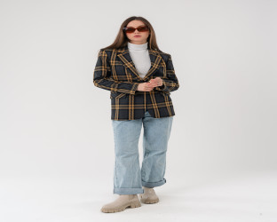 جاكيت بليزر بنقشة مربعات كلاسيكية Classic Women's Plaid Blazer