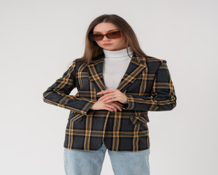 جاكيت بليزر بنقشة مربعات كلاسيكية Classic Women's Plaid Blazer