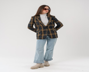 جاكيت بليزر بنقشة مربعات كلاسيكية Classic Women's Plaid Blazer