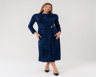 فستان ميدي بنقشة جلد الثعبان وتفصيل البروش Dress with Snake Print and Brooch Detail