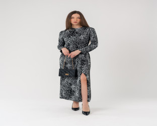 فستان ميدي بنقشة جلد الثعبان وتفصيل البروش Dress with Snake Print and Brooch Detail