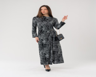 فستان ميدي بنقشة جلد الثعبان وتفصيل البروش Dress with Snake Print and Brooch Detail