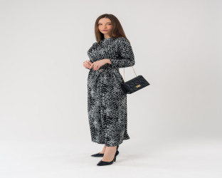 فستان ميدي بنقشة جلد الثعبان وتفصيل البروش Dress with Snake Print and Brooch Detail