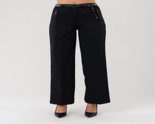 بنطلون أسود واسع بقصة مستقيمة مع شريط جانبي Wide-Leg Trousers with Contrasting Side Stripe