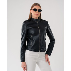 قمصلة جلد نسائية Women's Black Faux Leather Jacket