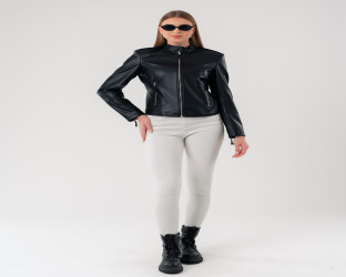 قمصلة جلد نسائية Women's Black Faux Leather Jacket