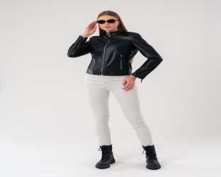 قمصلة جلد نسائية Women's Black Faux Leather Jacket