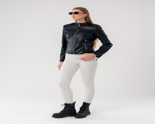 قمصلة جلد نسائية Women's Black Faux Leather Jacket