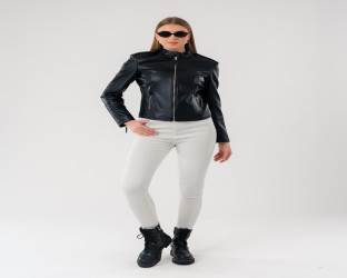 قمصلة جلد نسائية Women's Black Faux Leather Jacket