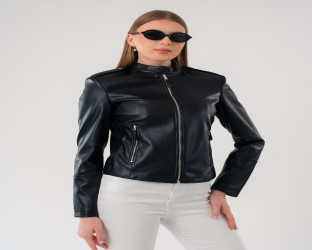 قمصلة جلد نسائية Women's Black Faux Leather Jacket