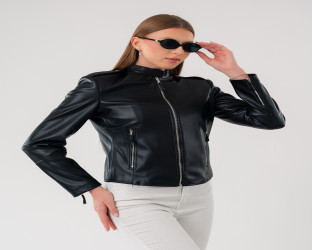 قمصلة جلد نسائية Women's Black Faux Leather Jacket