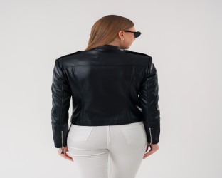 قمصلة جلد نسائية Women's Black Faux Leather Jacket