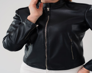 قمصلة جلد نسائية Women's Black Faux Leather Jacket