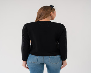 بلوزة نسائية سوداء بأكمام طويلة وتفاصيل شبكية مطرزة Black Long-Sleeve Top with Details