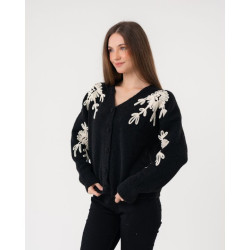 كارديغان صوف برقبة V مع تطريز زهري بارز Cardigan with Prominent Floral Embroidery and V-Neck