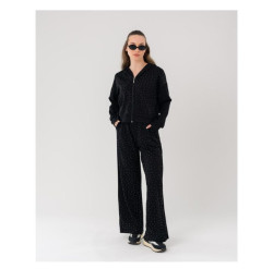 طقم بدلة رياضي نسائي (تراكسوت) مزينة بقطع كريستال Women's Black Rhinestone Studded Tracksuit