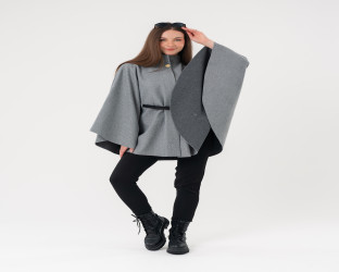 جاكيت كيب صوفي فضفاض Wool Blend Flowy Cape Jacket