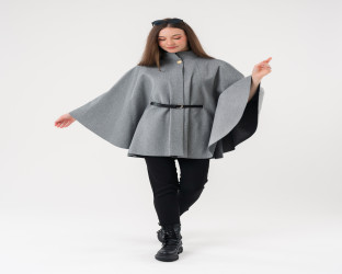 جاكيت كيب صوفي فضفاض Wool Blend Flowy Cape Jacket